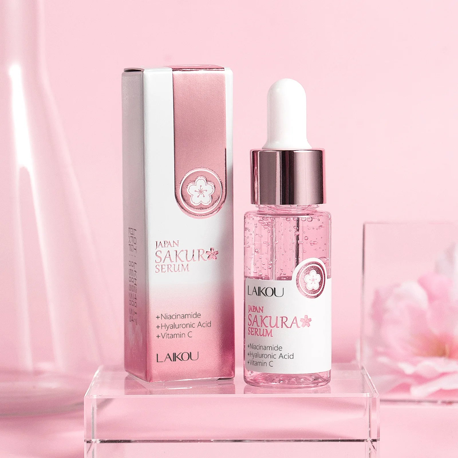 LAIKOU Sakura Brightening Face Serum – Hydrating & Pore Minimizing Essence (17ml / 30ml)