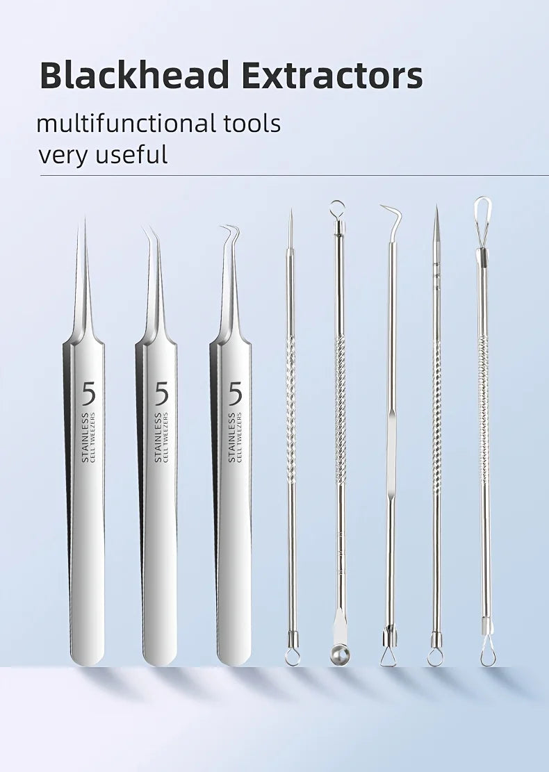 YJYIBEI Stainless Steel Acne Removal Tool Set – Blackhead & Pimple Popper Kit | 4, 7 or 8pcs