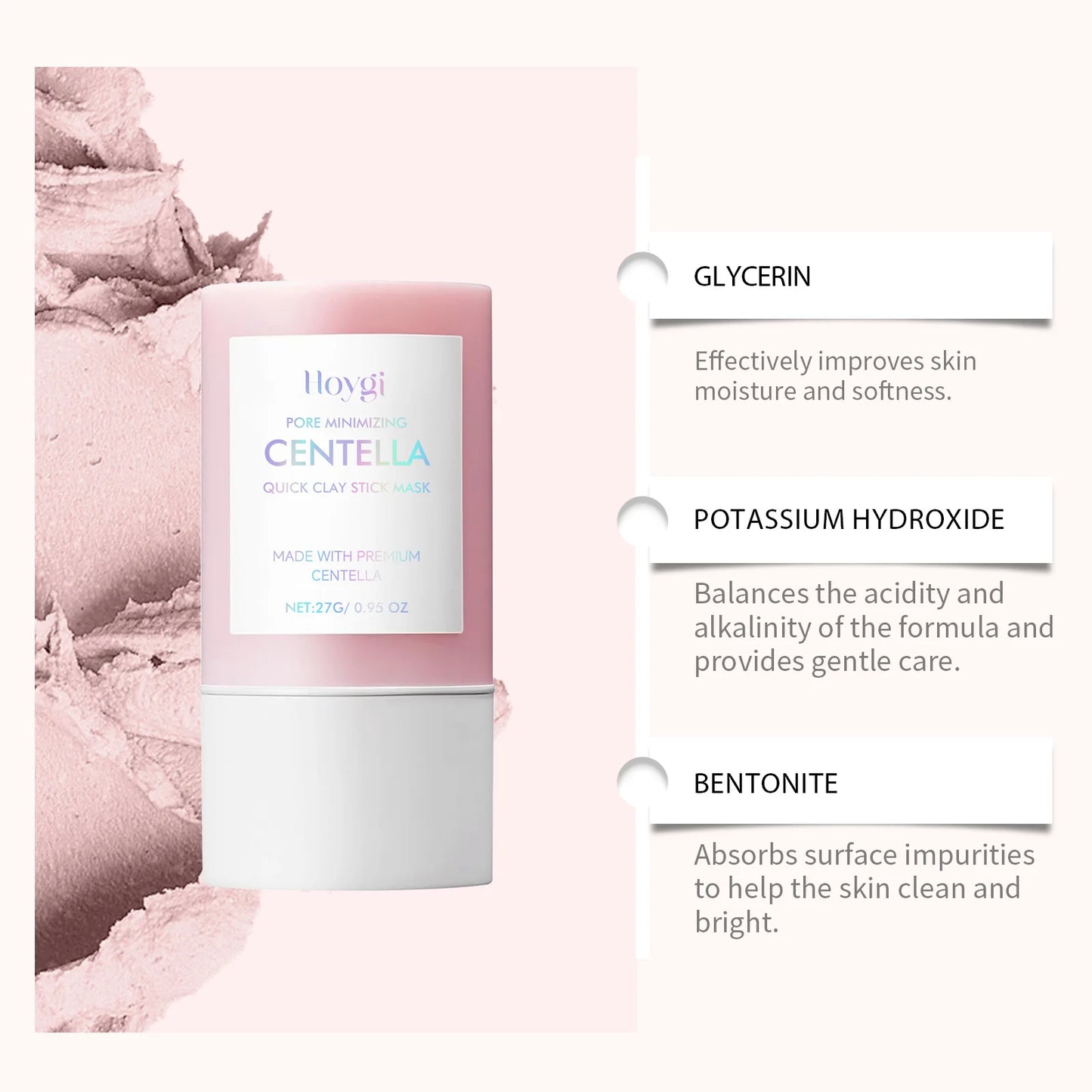 Hoygi Centella Asiatica Clay Mask Stick – Soothing, Pore Minimizing & Hydrating | All Skin Types 27g