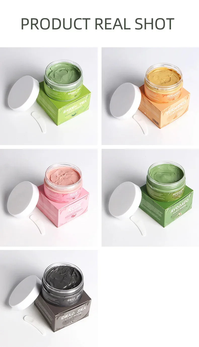 LAIKOU Clay Mud Face Mask – Moisturizing, Blackhead Removal & Brightening Washable Mask for Women (100ml) – Green Tea, Turmeric, Rose, Avocado & Sea Silt