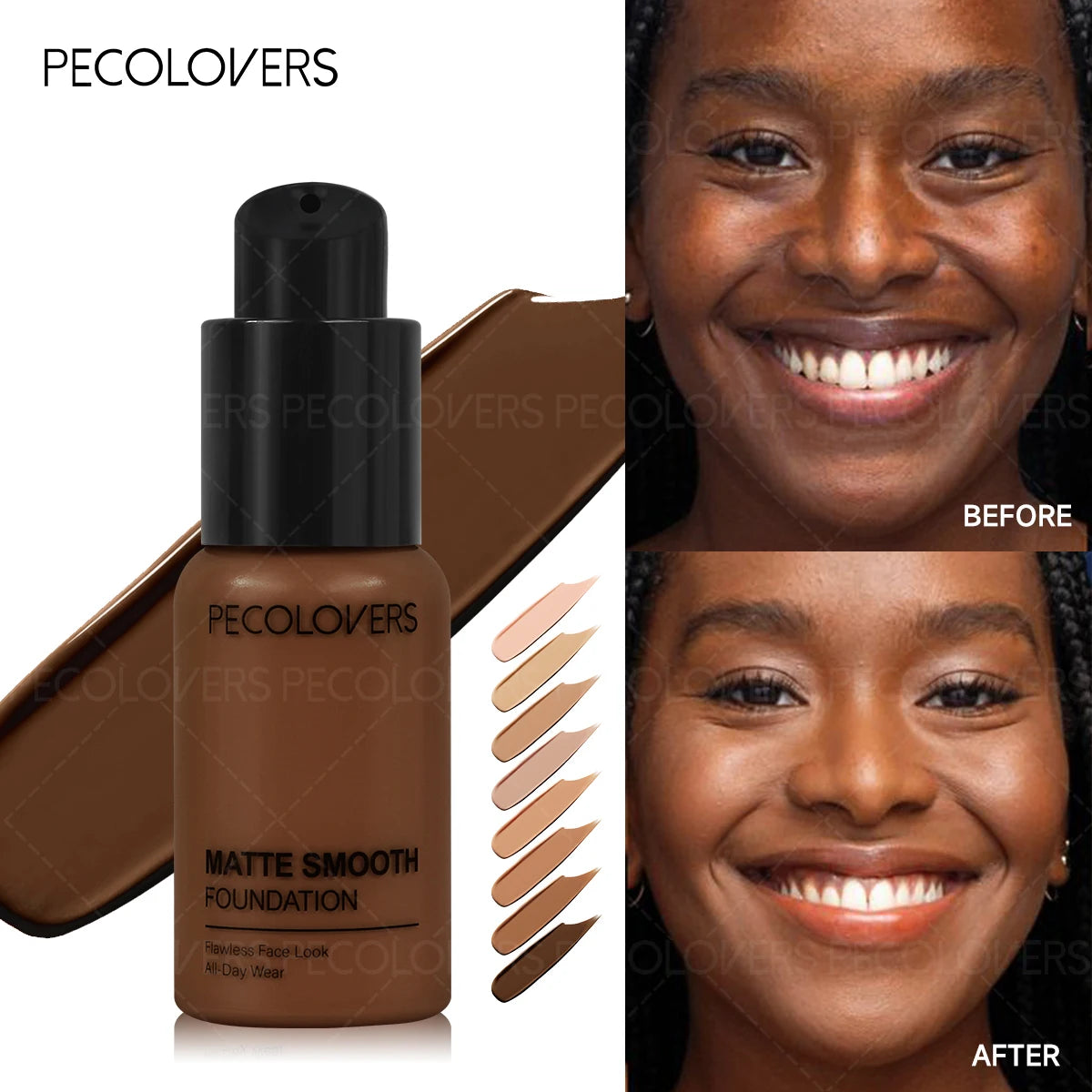 Pecolovers High Coverage Foundation – Waterproof, Sweatproof & Long-Lasting Cream Formula, 12 Shades