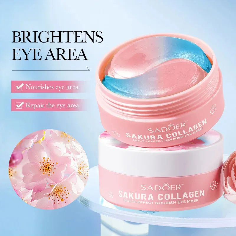 SADOER Sakura Collagen Eye Masks — 60 Pcs Anti Dark Circles & Puffiness Eye Patches