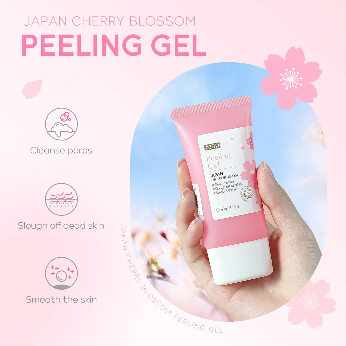 FENYI Japan Cherry Blossom Peeling Gel – Brightening & Deep Cleansing Facial Scrub with Hyaluronic Acid (60g)