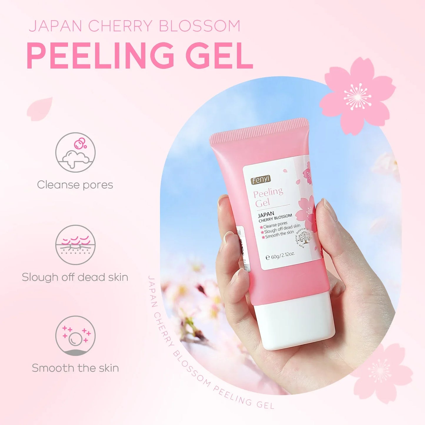 FENYI Japan Cherry Blossom Peeling Gel – Brightening & Deep Cleansing Facial Scrub with Hyaluronic Acid (60g)