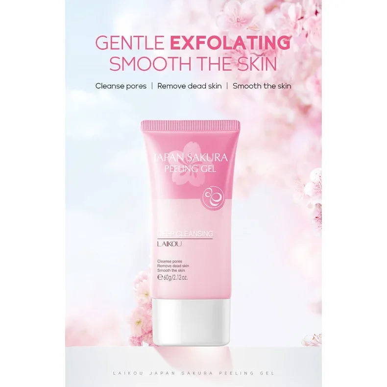 LAIKOU Sakura Peeling Gel – Pore-Cleansing Facial Exfoliator with Green Tea Extract & Oil Control (60g)