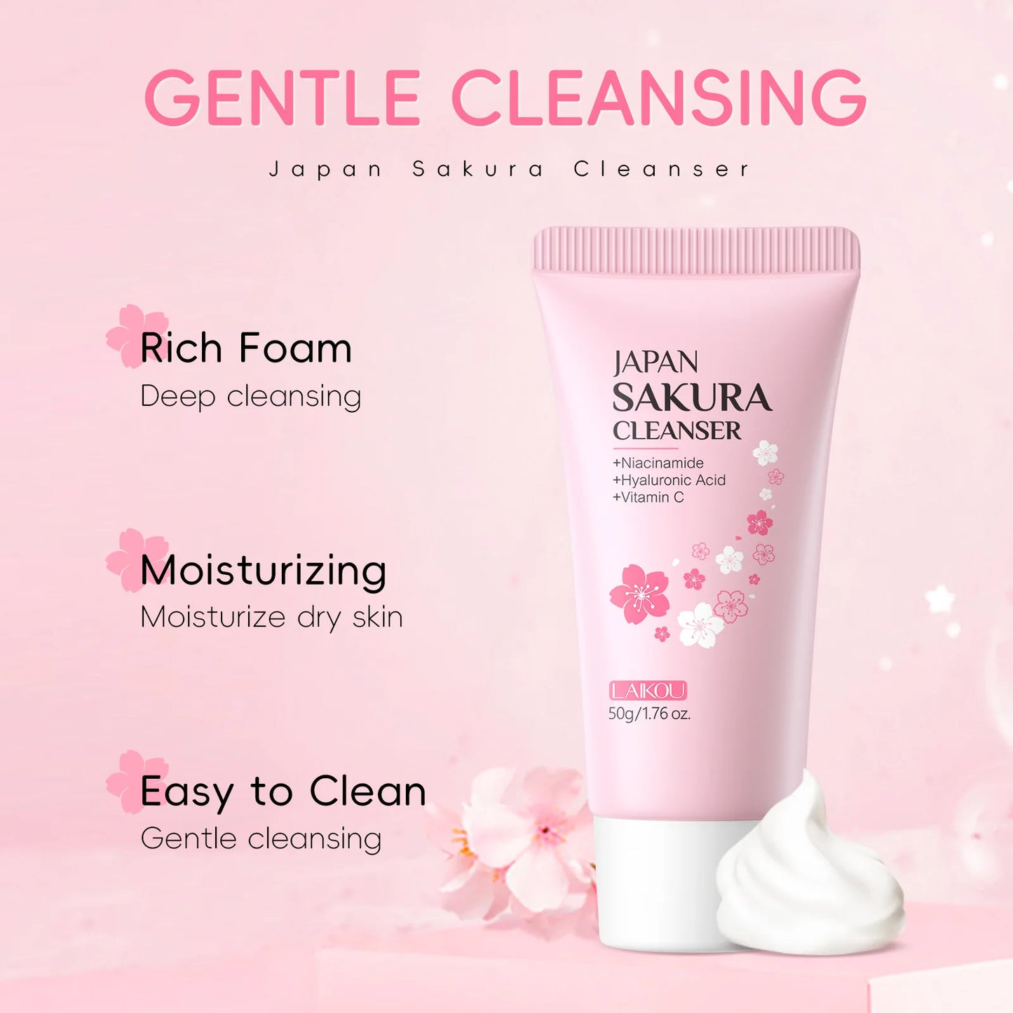 LAIKOU Sakura Facial Cleanser – Deep Cleansing, Oil Control & Brightening Face Wash (50g)