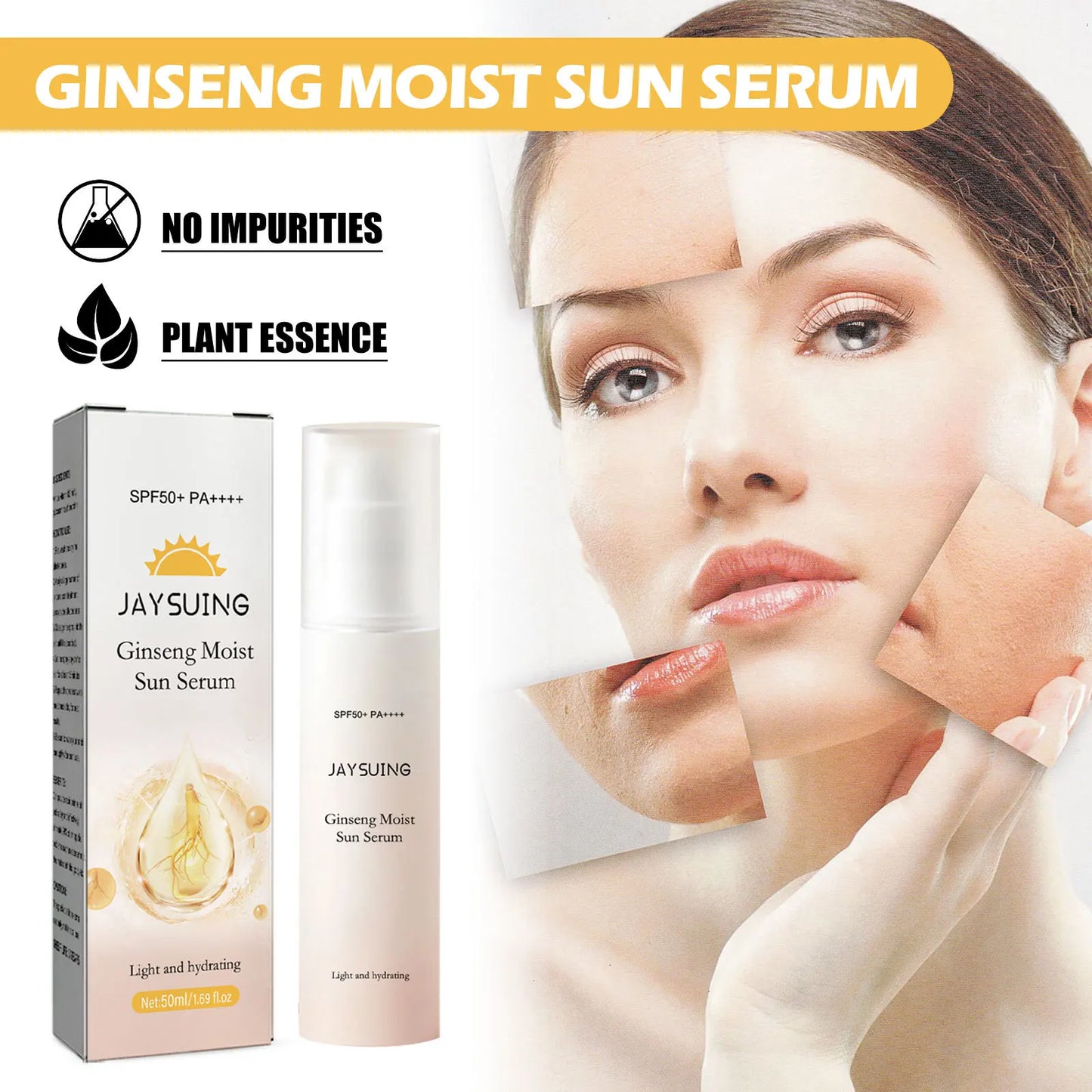 Jaysuing SPF 50 Sunscreen Serum – Whitening, Moisturizing & UV Protection Lotion for Face