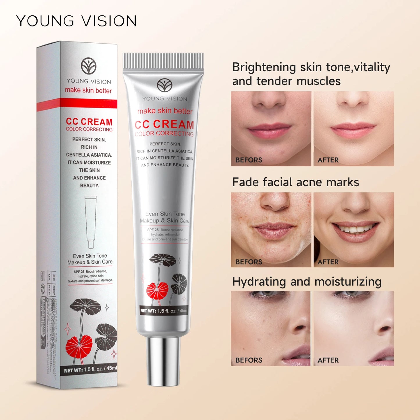 YOUNG VISION Centella Asiatica CC Cream – Brightening, Concealing & Skin Repairing (45ml)