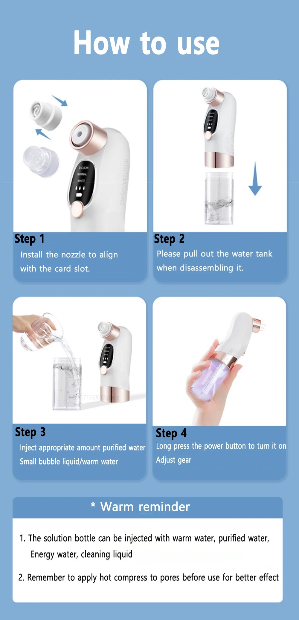 BXA Electric Blackhead Remover Pore Vacuum – Water Cycle Deep Cleansing | USB Rechargeable