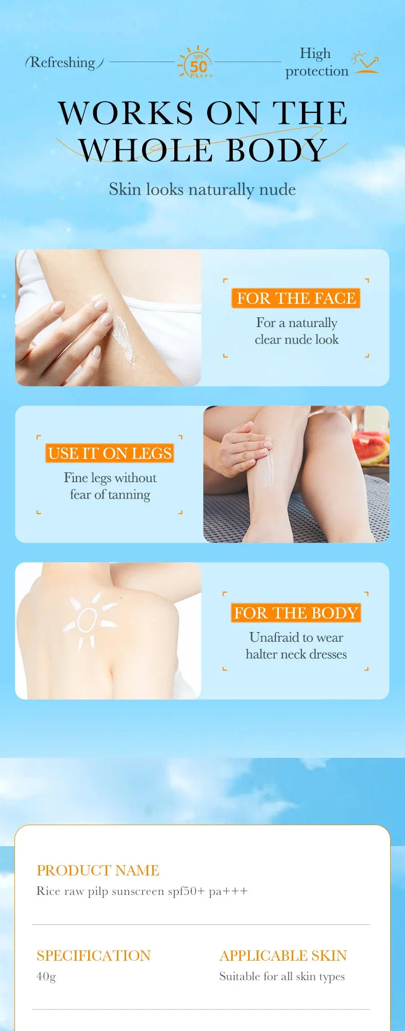 BioAqua Rice Pulp Sunscreen SPF50+ – Brightening Face, Body, Neck & Back Sun Cream