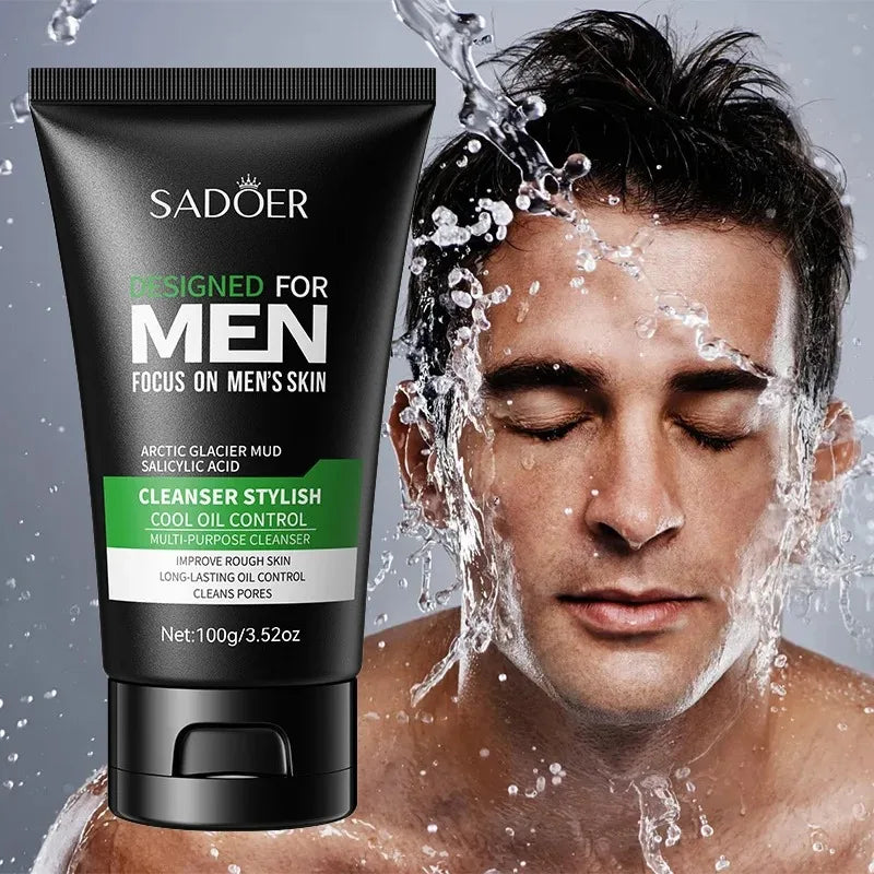 SADOER Men's Deep Cleansing Facial Cleanser – Oil Control, Blackhead Removal & Pore Minimizer (100g)