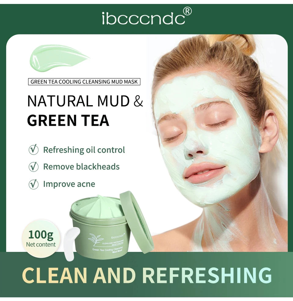 Green Tea Mud Clay Face Mask – Deep Pore Cleansing, Blackhead Removal & Oil Control Skin Treatment for All Skin Types (100g)