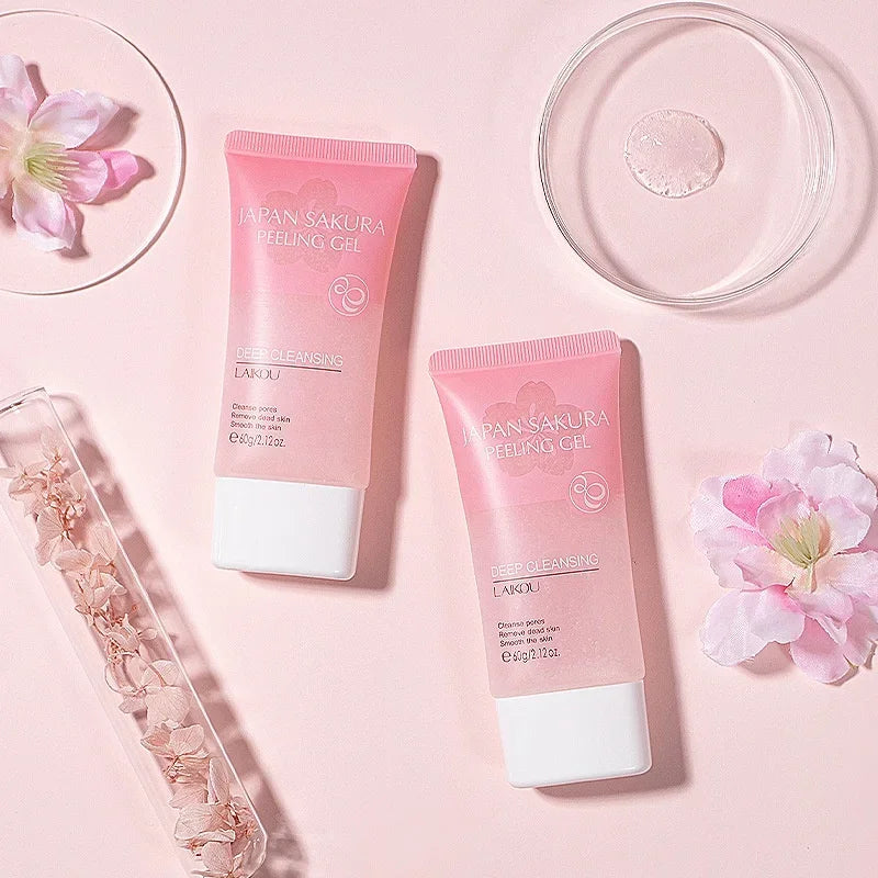 LAIKOU Sakura Peeling Gel – Pore-Cleansing Facial Exfoliator with Green Tea Extract & Oil Control (60g)