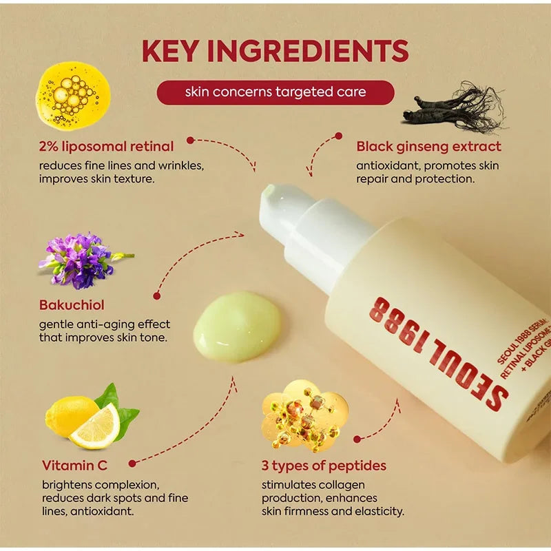 Korean Retinol Serum With Black Ginseng Niacinamide Vitamin C Anti Aging
