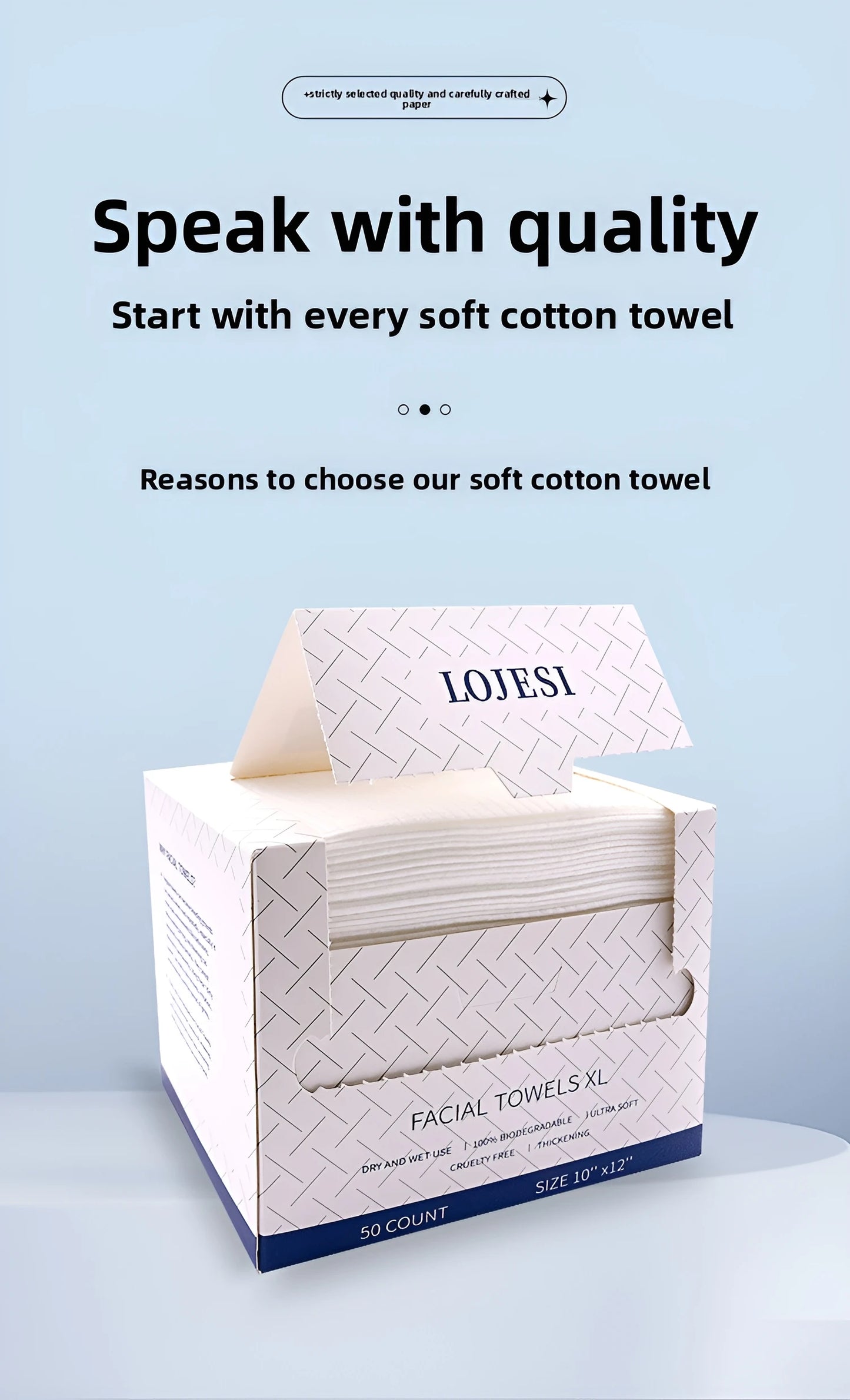 XL Plant Fiber Disposable Face Towels – Soft & Thick Dry Wipes for Makeup Removal & Face Washing, 50 Count (10x12 in / 25x30cm)