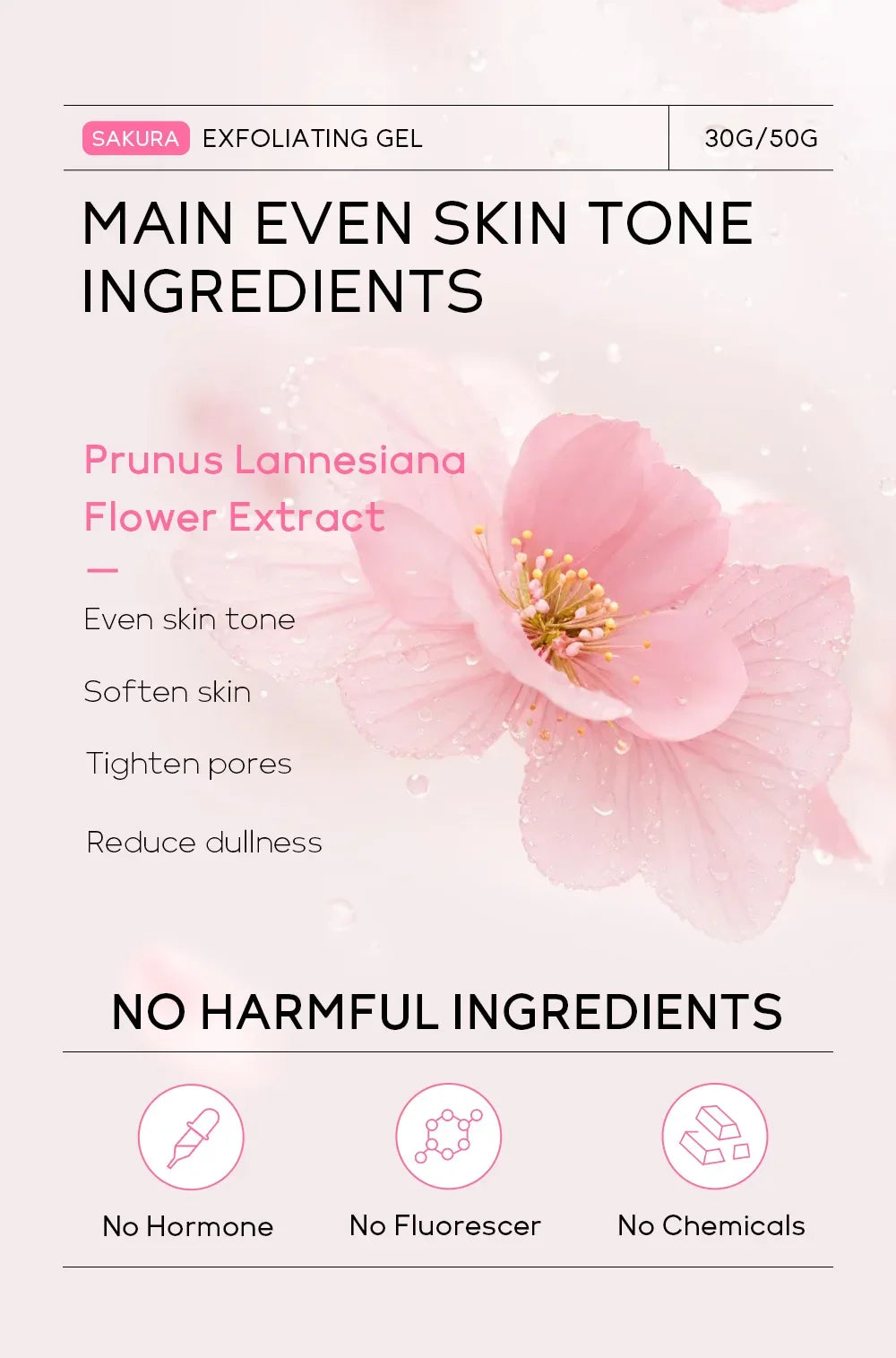 LAIKOU Sakura Exfoliating Peeling Gel – Moisturizing Facial Scrub with Vitamin C & Hyaluronic Acid (30g / 50g)
