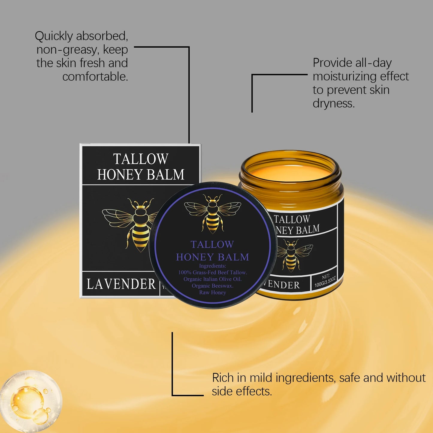 Beef Tallow & Honey Brightening Body Cream – Dark Spot Fader, Firming & Deep Moisturizer (60g)