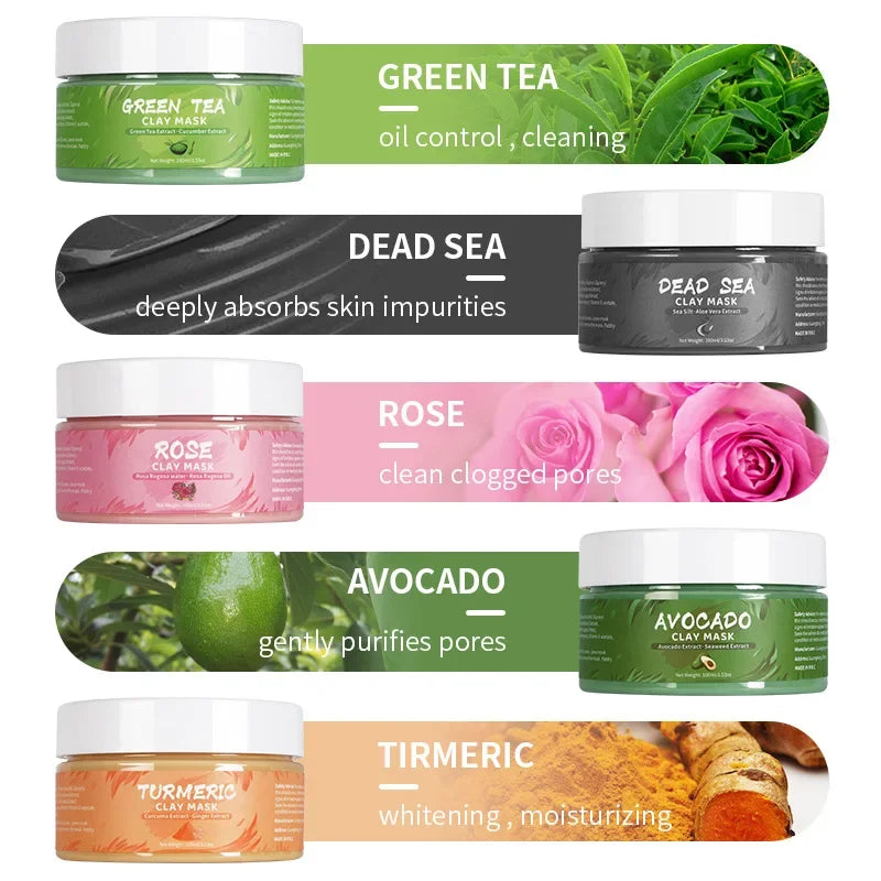 LAIKOU Clay Mud Face Mask – Moisturizing, Blackhead Removal & Brightening Washable Mask for Women (100ml) – Green Tea, Turmeric, Rose, Avocado & Sea Silt