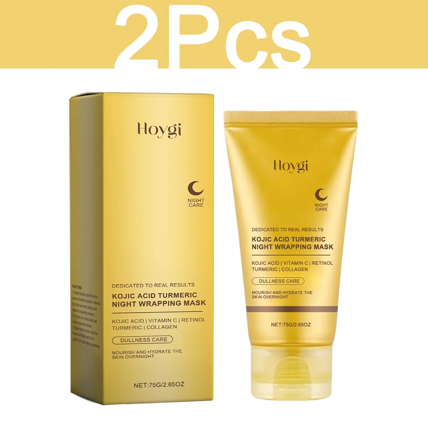 HOYGI Kojic Acid & Turmeric Overnight Peel-Off Face Mask – Anti-Aging, Brightening & Pore-Minimizing Treatment for Women (75g)