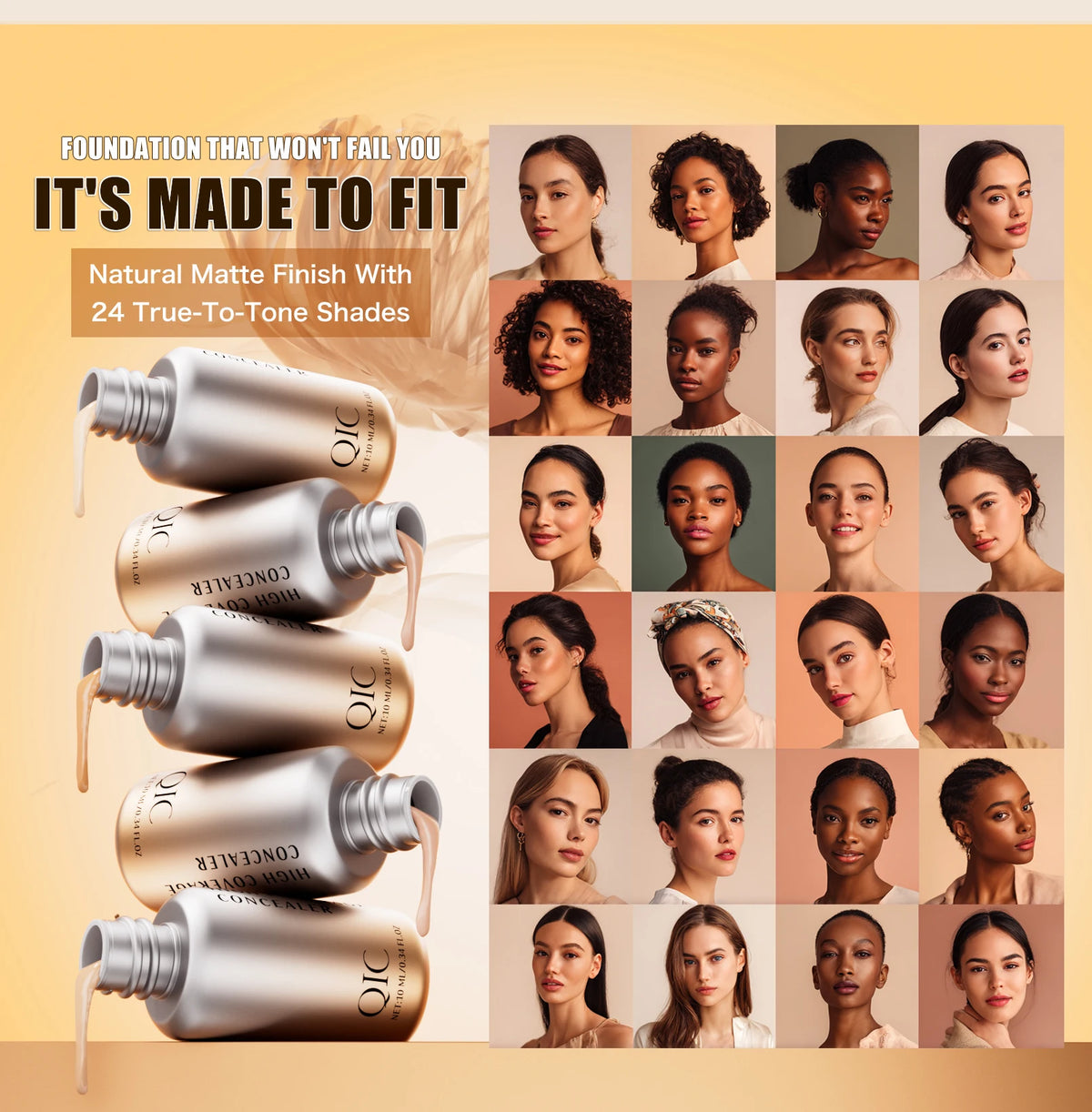 QIC Liquid Concealer | Matte, High Coverage, Waterproof & Oil Control | All Skin Types