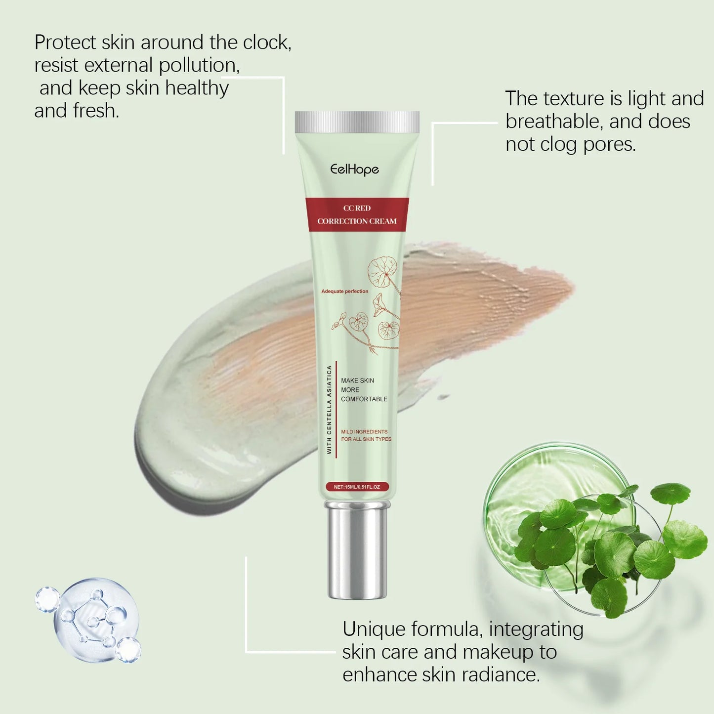 Eelhope Centella CC Cream – Gentle Brightening Concealer & Hydrating Foundation (14ml)