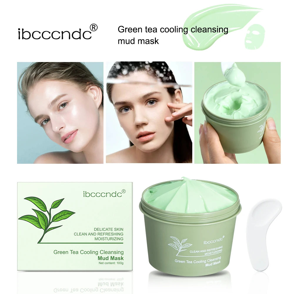 Green Tea Mud Clay Face Mask – Deep Pore Cleansing, Blackhead Removal & Oil Control Skin Treatment for All Skin Types (100g)