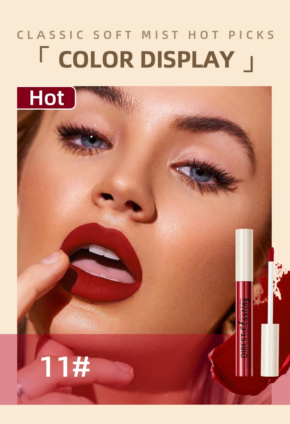 QiBest Velvet Matte Lipstick - Waterproof Long-Lasting Lip Tint