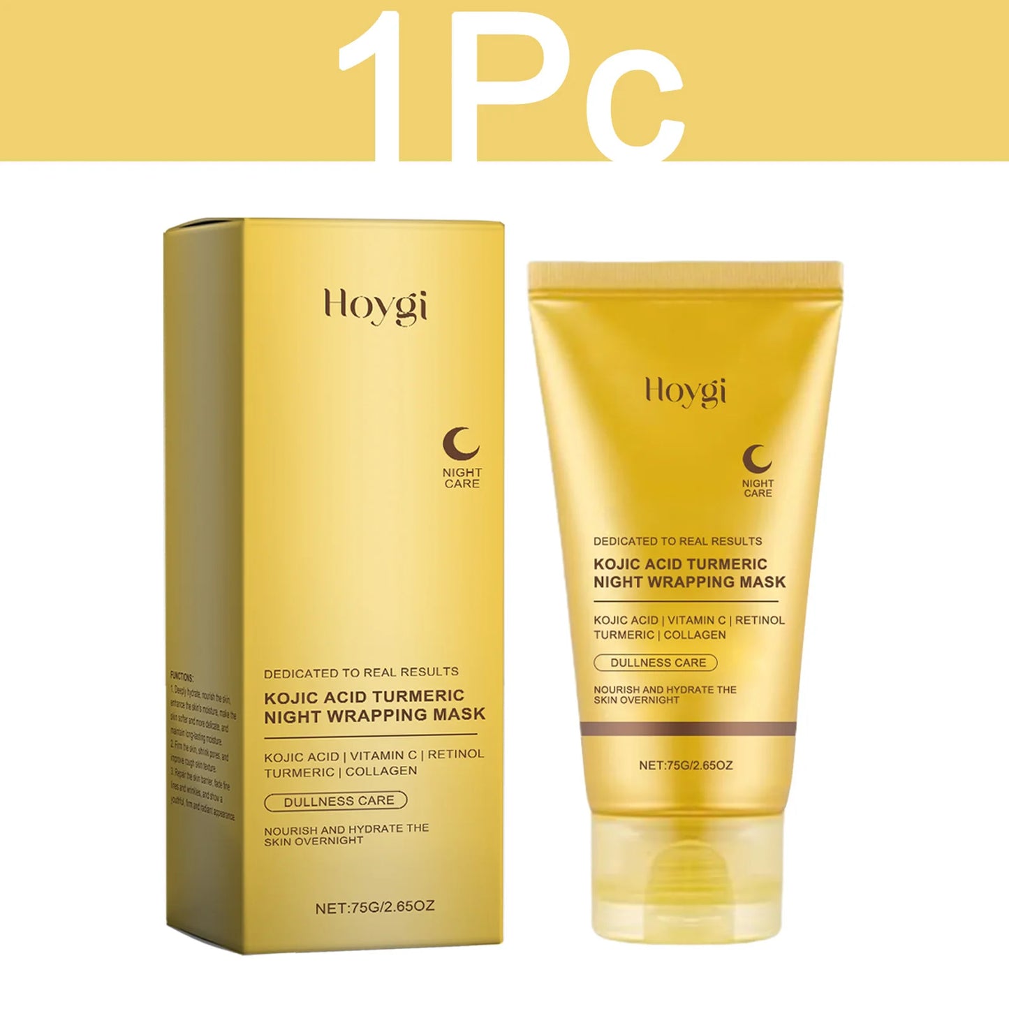 HOYGI Kojic Acid & Turmeric Overnight Peel-Off Face Mask – Anti-Aging, Brightening & Pore-Minimizing Treatment for Women (75g)