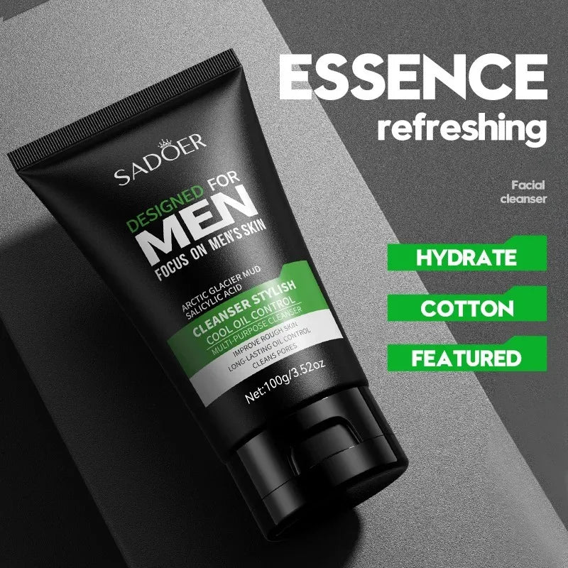 SADOER Men's Deep Cleansing Facial Cleanser – Oil Control, Blackhead Removal & Pore Minimizer (100g)