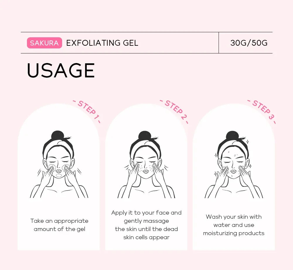 LAIKOU Sakura Exfoliating Peeling Gel – Moisturizing Facial Scrub with Vitamin C & Hyaluronic Acid (30g / 50g)