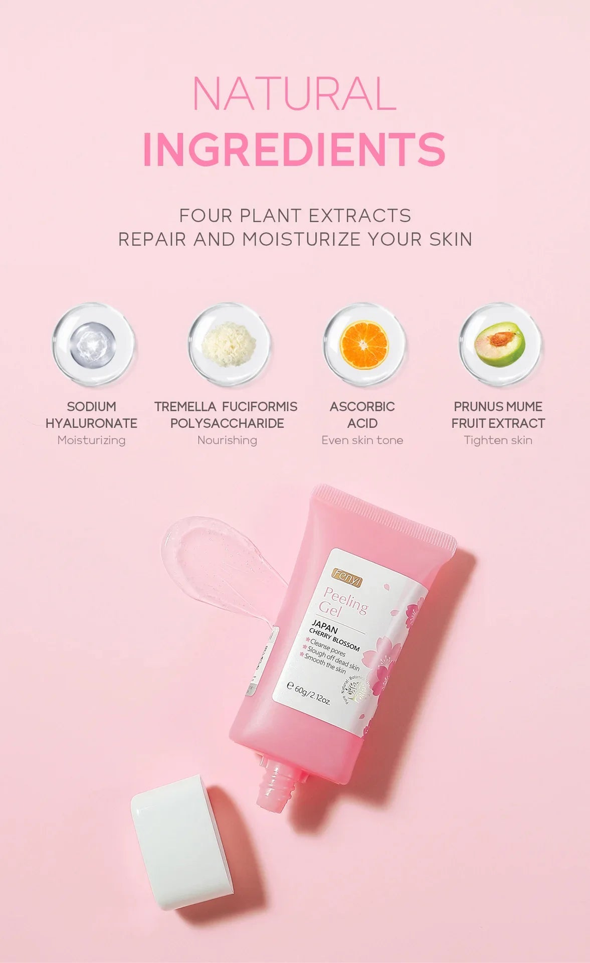 FENYI Japan Cherry Blossom Peeling Gel – Brightening & Deep Cleansing Facial Scrub with Hyaluronic Acid (60g)