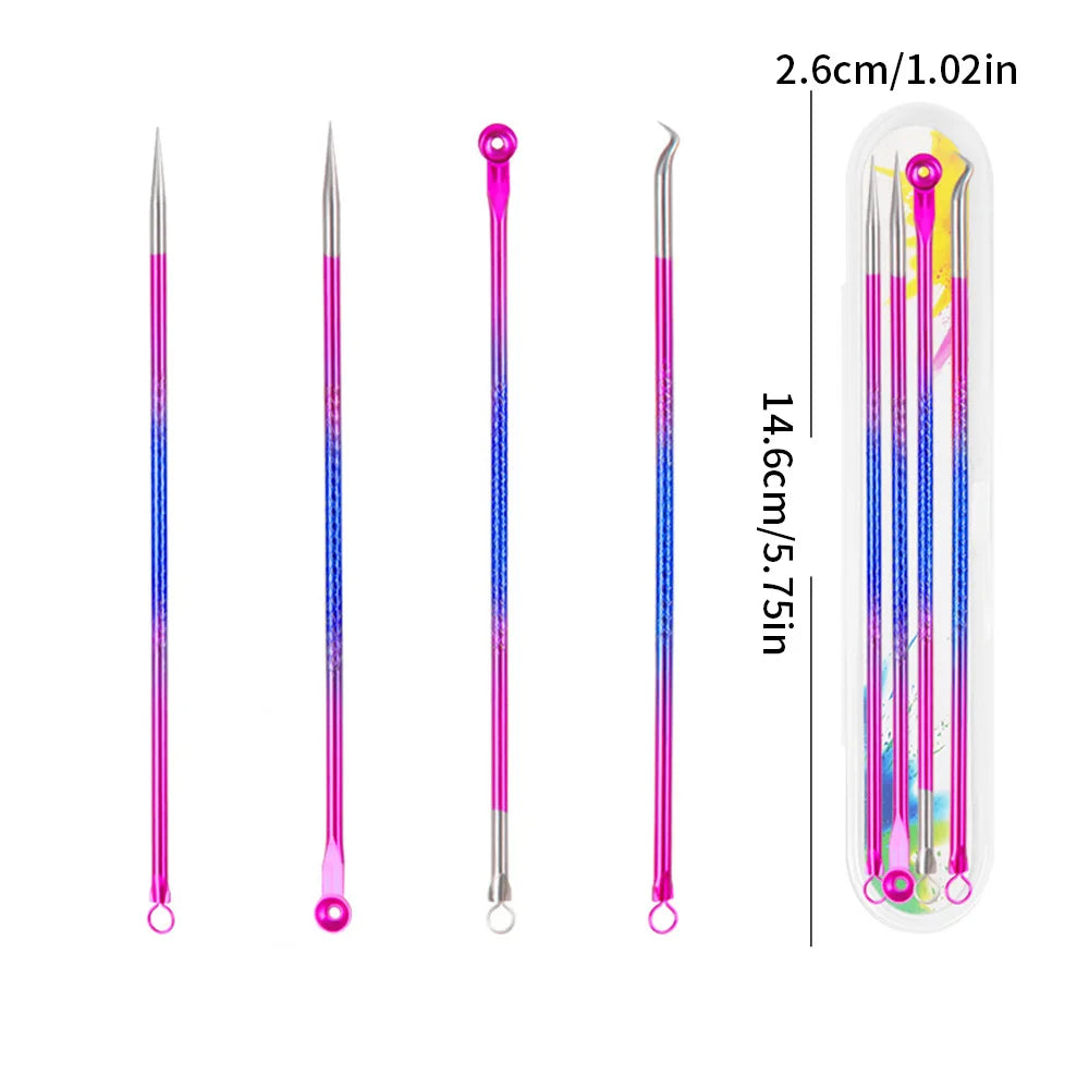 4-Piece Acne & Blackhead Remover Needle Set – Metal Pore Cleaning Tool Kit