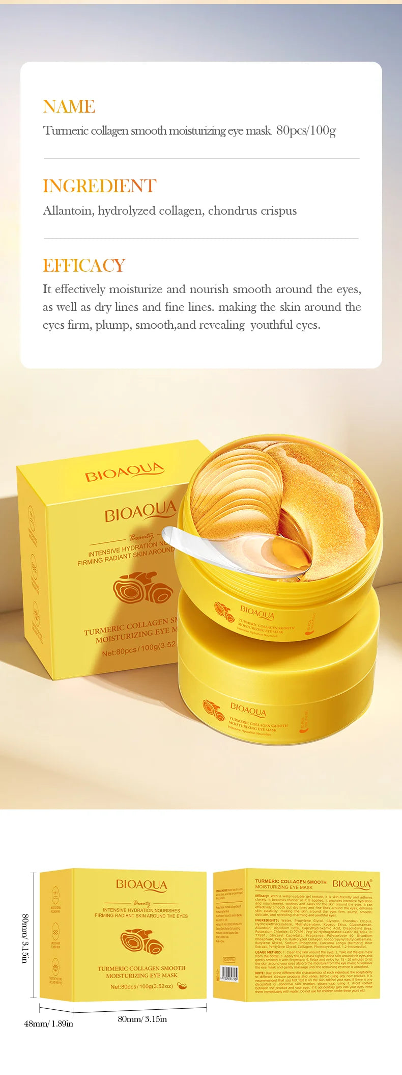 BIOAQUA Crystal Collagen Eye Mask Patches – 80 Pieces, Dark Circles & Anti-Aging