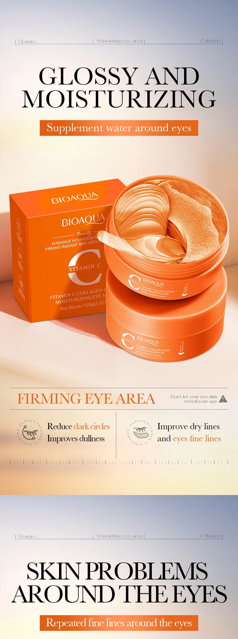 BIOAQUA Crystal Collagen Eye Mask Patches – 80 Pieces, Dark Circles & Anti-Aging