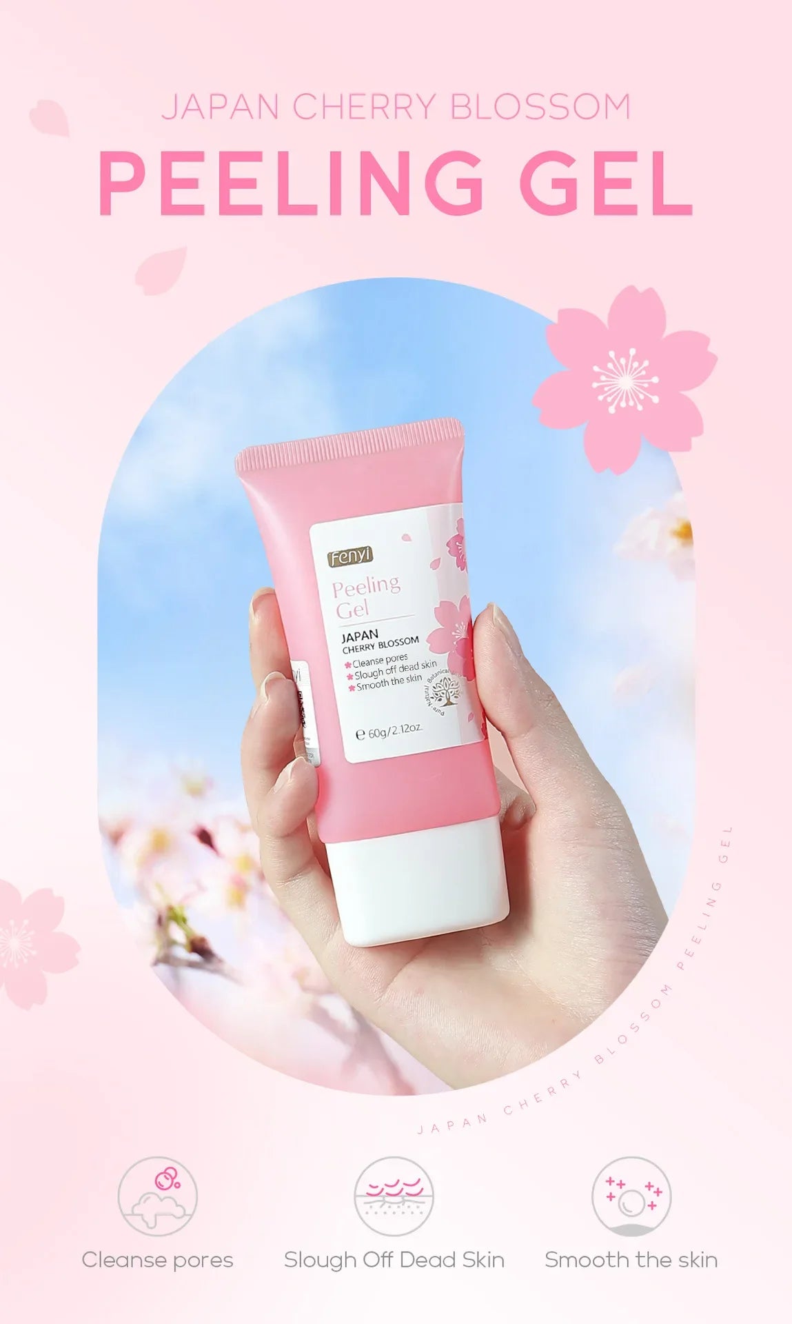 FENYI Japan Cherry Blossom Peeling Gel – Brightening & Deep Cleansing Facial Scrub with Hyaluronic Acid (60g)