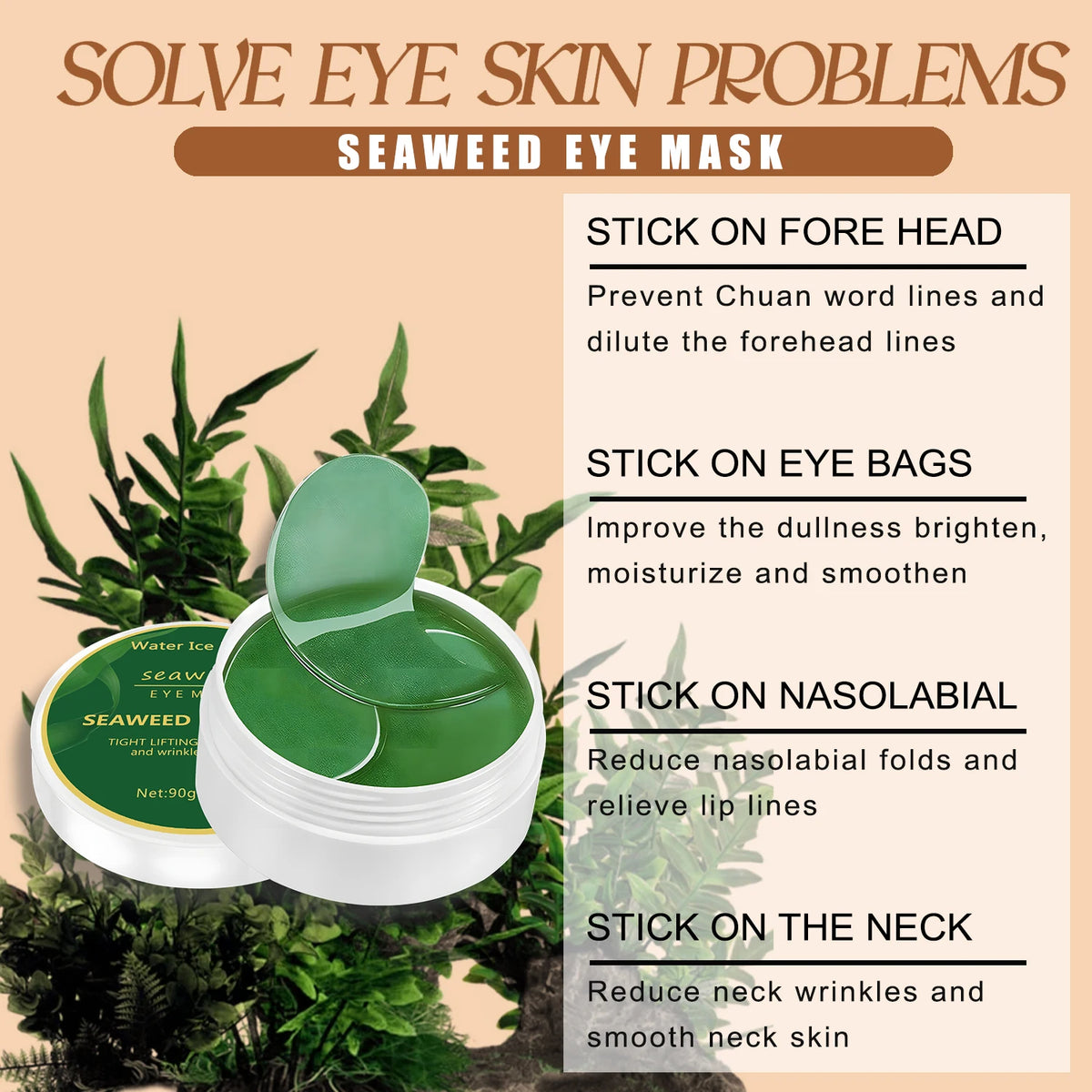 Seaweed Hyaluronic Acid Eye Masks — 60 Pcs Collagen Eye Patch for Dark Circles & Firming