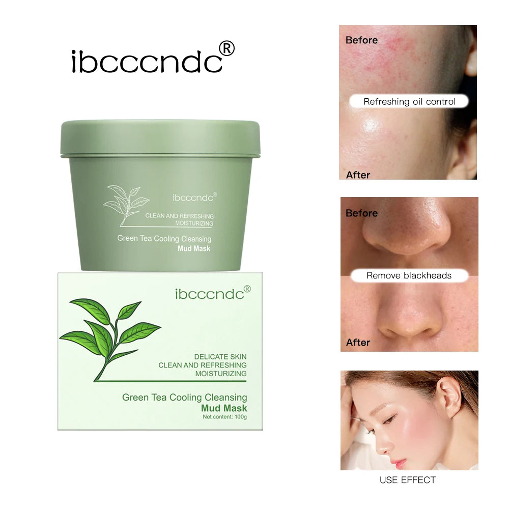Green Tea Mud Clay Face Mask – Deep Pore Cleansing, Blackhead Removal & Oil Control Skin Treatment for All Skin Types (100g)