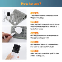Electric Heating Pad for Back, Hands & Legs – 10 Heat Levels, 4 Timer Settings, Machine Washable