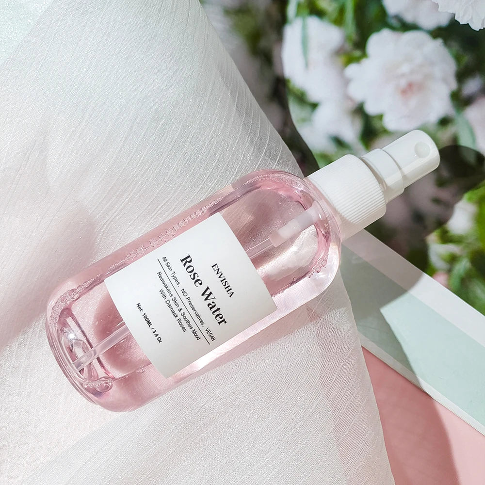ENVISHA Rose Water Facial Toner – Organic Rose Petal Essence with Aloe Vera & Witch Hazel for Hydrating, Pore-Minimizing & Brightening (100ml)