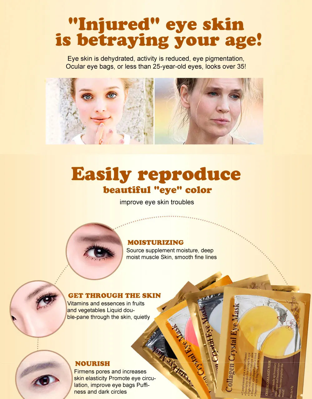 SADOER Gold Collagen Crystal Eye Patches — 20 Pcs (10 Pairs) Firming & Anti-Dark Circle