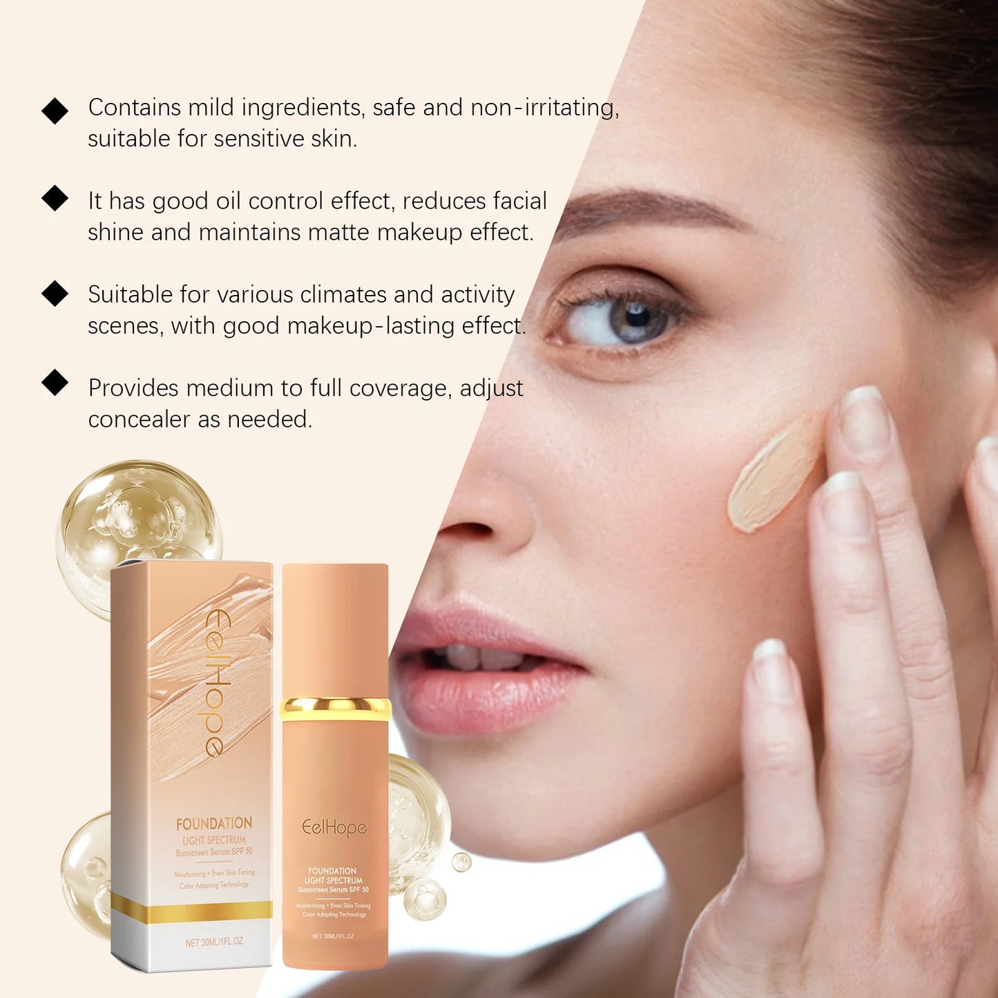 4-in-1 Liquid Foundation SPF 50+ – Matte, Long-Lasting, Waterproof Makeup Base with Concealer & Moisturizer 30ml