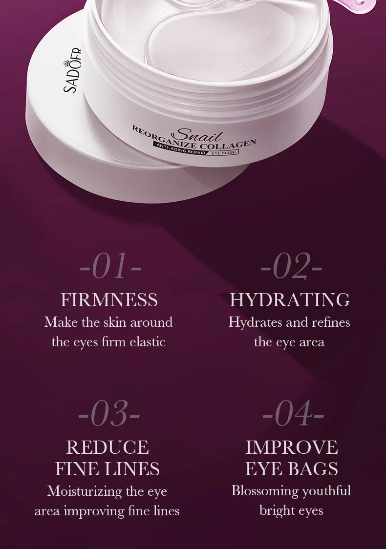 SADOER Snail Collagen Eye Mask Patches – Anti Dark Circle, Depuffing & Firming Eye Treatment (60 Pairs)