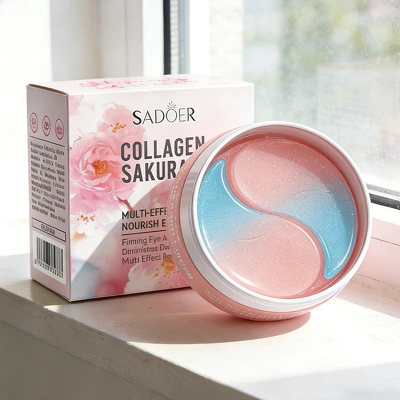 SADOER Sakura Collagen Eye Masks — 60 Pcs Anti Dark Circles & Puffiness Eye Patches