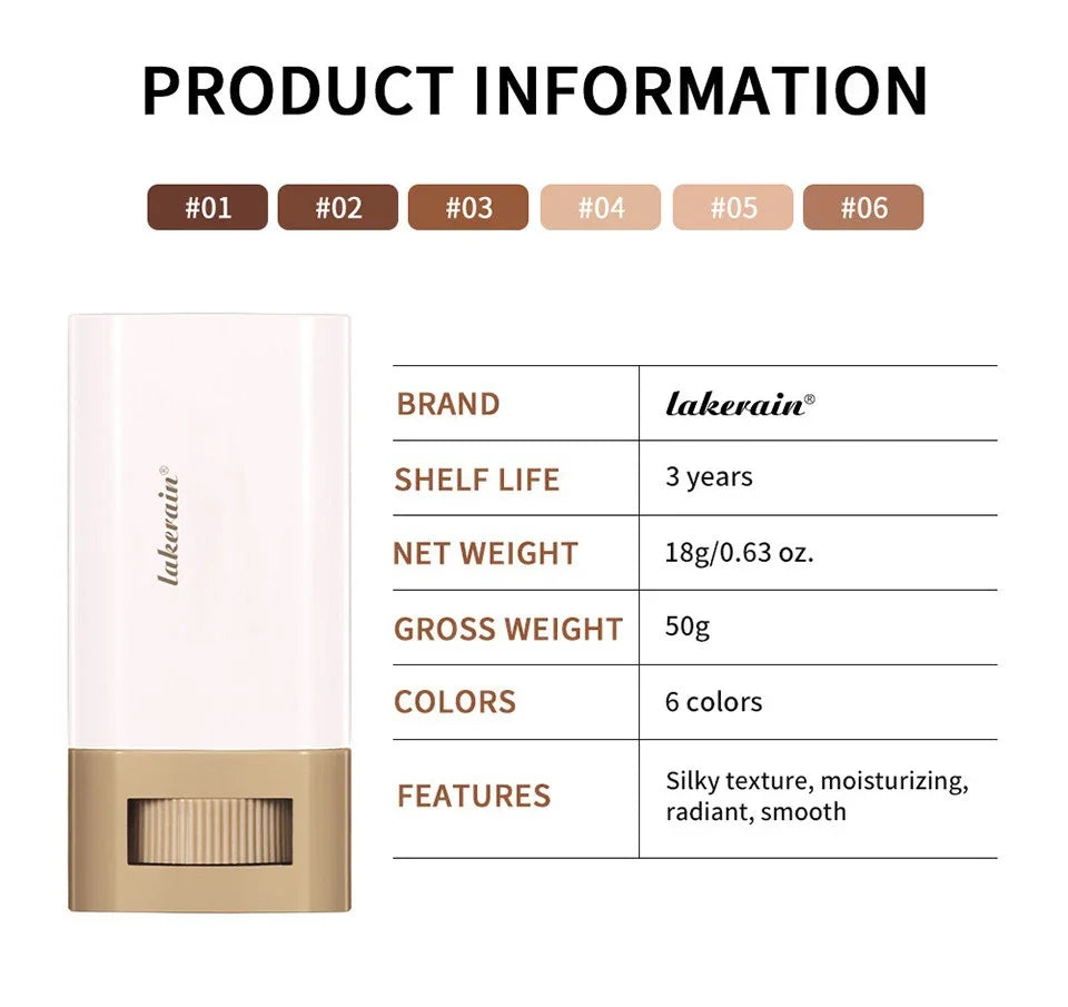 Lakerain Bronze Tint Foundation Stick – High Coverage, Moisturizing & Long-Lasting Concealer Balm 18g