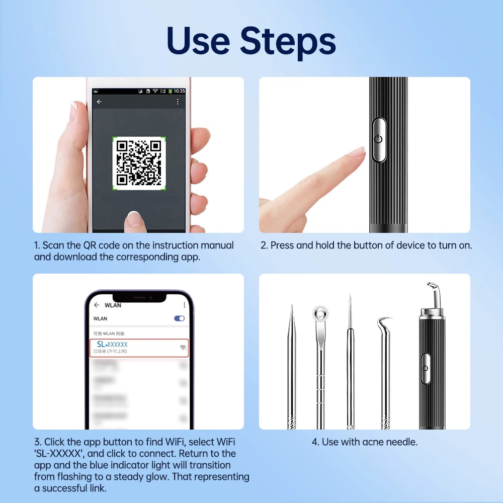 Hailicare Visual Blackhead Remover – 50x HD Camera, Wi-Fi App & LED Light | Acne Pore Cleaner Kit
