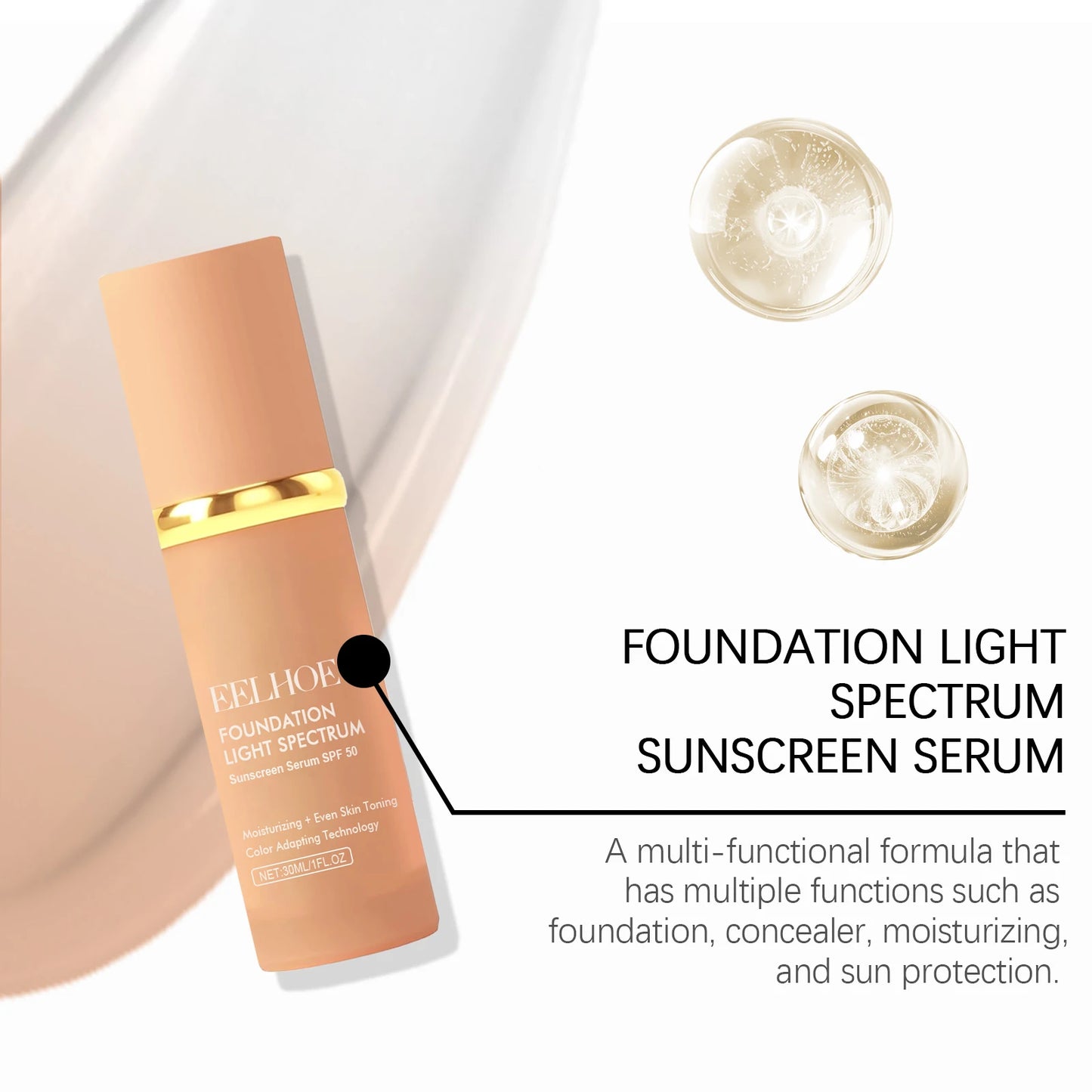 4-in-1 Color Changing Foundation SPF 50 – Waterproof, Full Coverage Concealer & Moisturizer 30ml