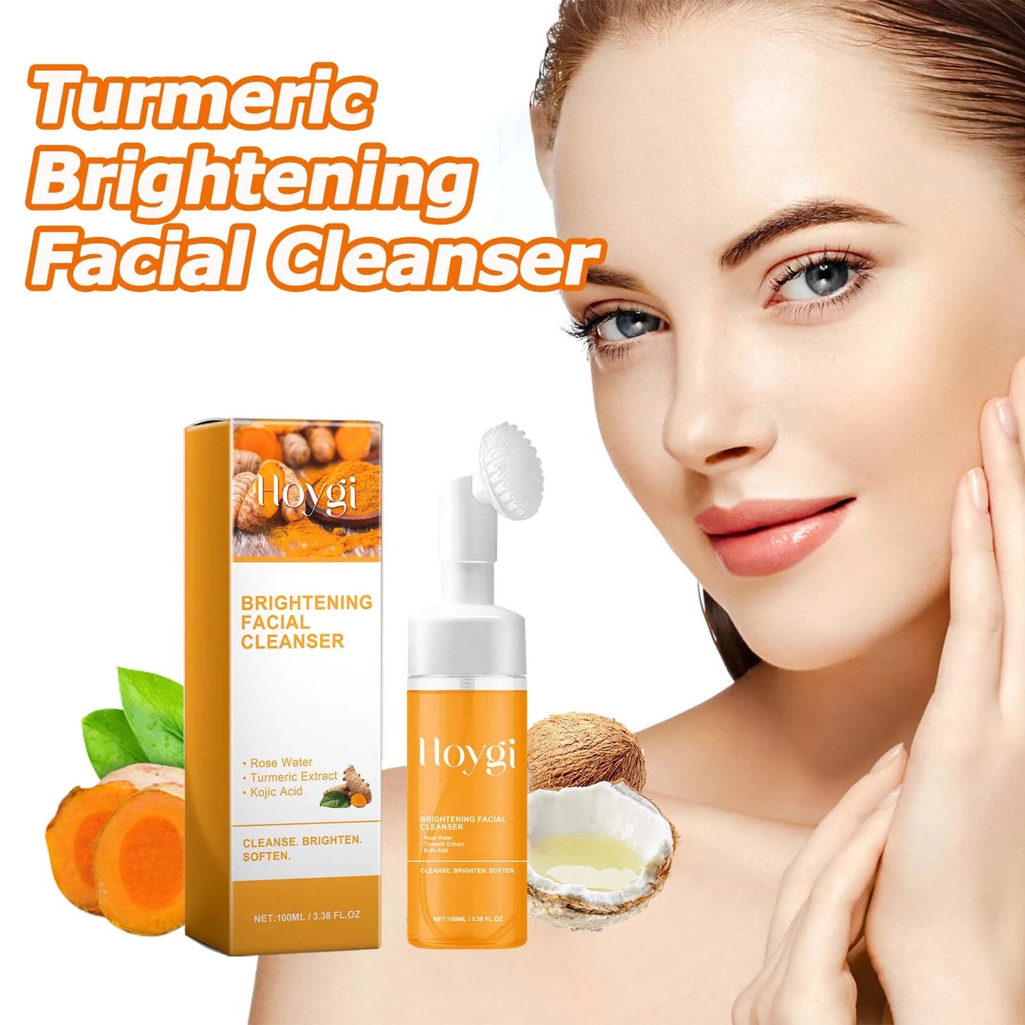 Turmeric & Kojic Acid Foaming Facial Cleanser – Blackhead Remover, Oil Control & Brightening (100ml)