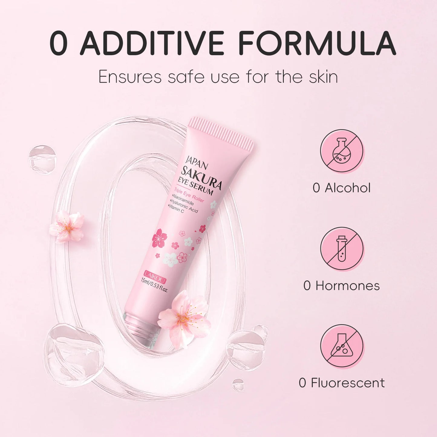 LAIKOU Sakura Roller Eye Serum – Hyaluronic Acid & Niacinamide Dark Circle & Eye Bag Treatment (15ml)