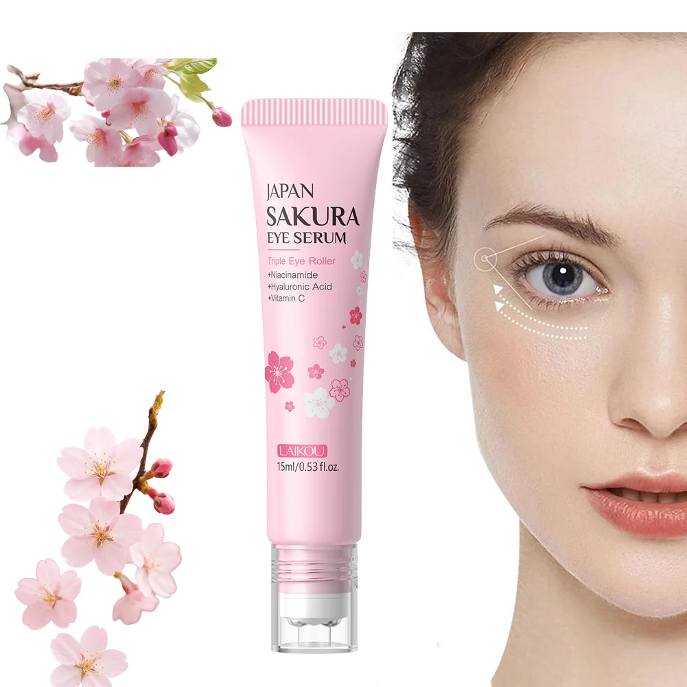 LAIKOU Sakura Roller Eye Serum – Hyaluronic Acid & Niacinamide Dark Circle & Eye Bag Treatment (15ml)