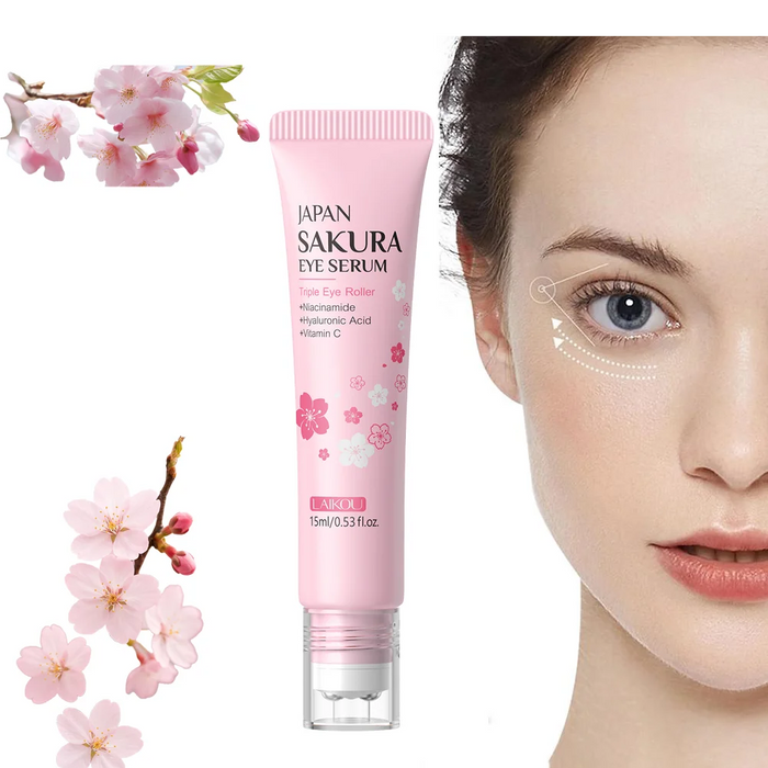 LAIKOU Sakura Roller Eye Serum – Hyaluronic Acid & Niacinamide Dark Circle & Eye Bag Treatment (15ml)